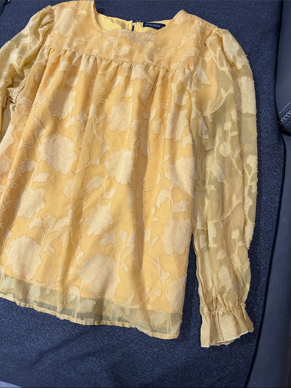 Funlingo Yellow Floral Long Sleeve Blouse size XL - Picture 3 of 8